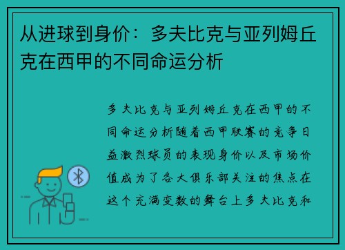 从进球到身价：多夫比克与亚列姆丘克在西甲的不同命运分析