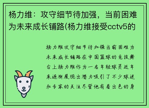 杨力维：攻守细节待加强，当前困难为未来成长铺路(杨力维接受cctv5的采访)