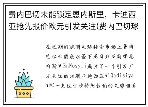 费内巴切未能锁定恩内斯里，卡迪西亚抢先报价欧元引发关注(费内巴切球衣2021)